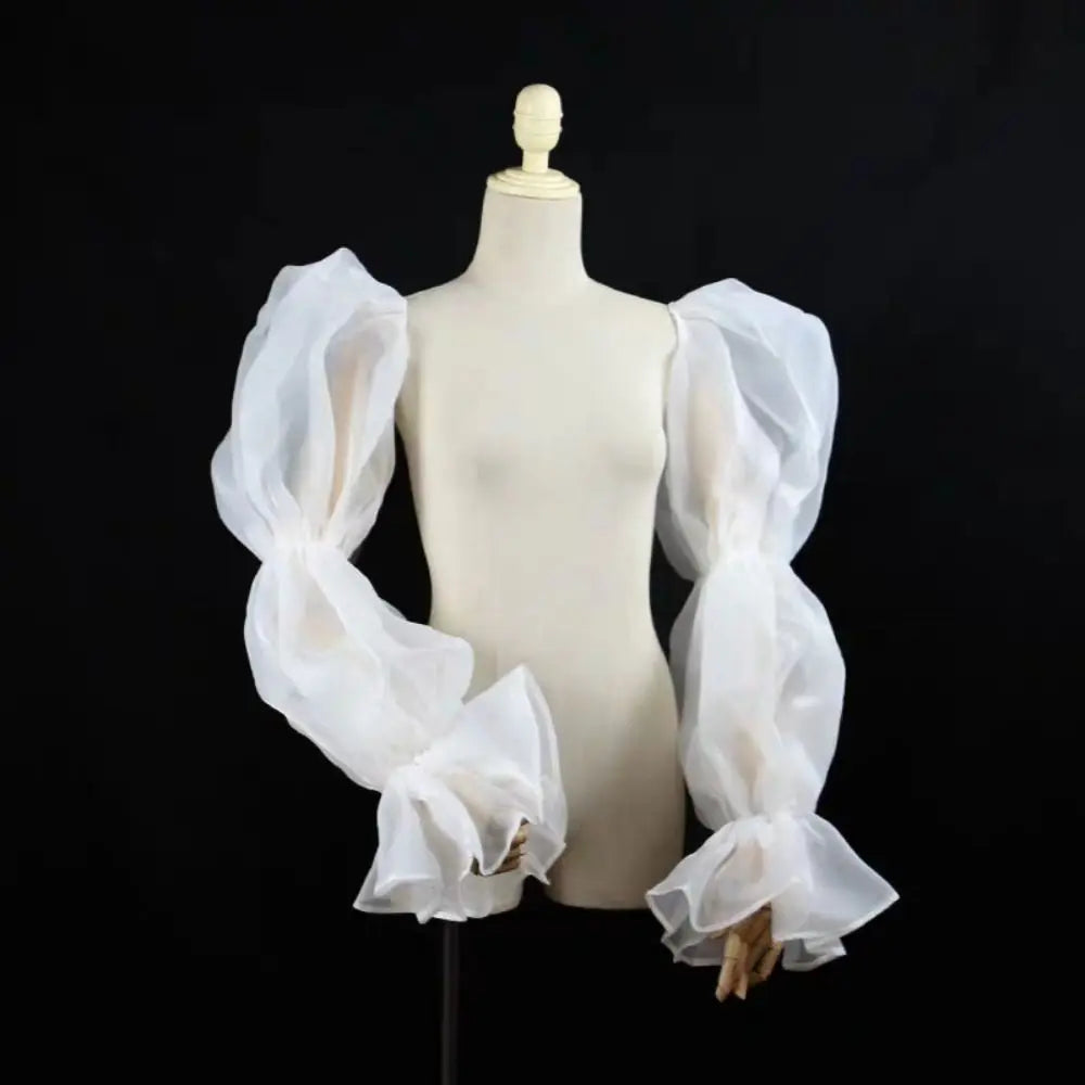 Elegant Puff Wedding Arm Sleeves Evening Dress Decor Ruffles Bride Detachable Sleeves Bowknot Sweet Sheer Cover Sleeves Banquet