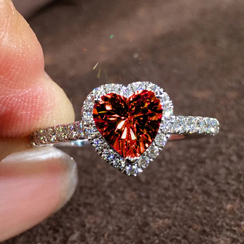 Cubic Zirconia Heart Wedding Band | Prong Setting Bridal Ring | Women's Wedding Jewelry