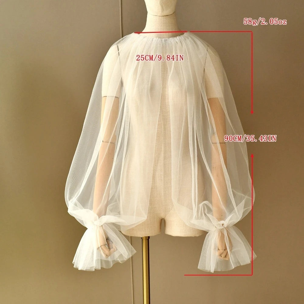 Attached-Sleeve Bridal Shawl with Flared Cuffs Wedding Bolero Sexy Wear Wedding Accessories Wedding Props Marriage Evening Party