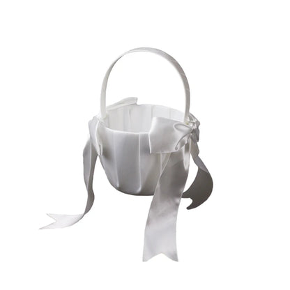 White Flower Girl Basket with Pearl Handle | Wedding Ceremony Accessories