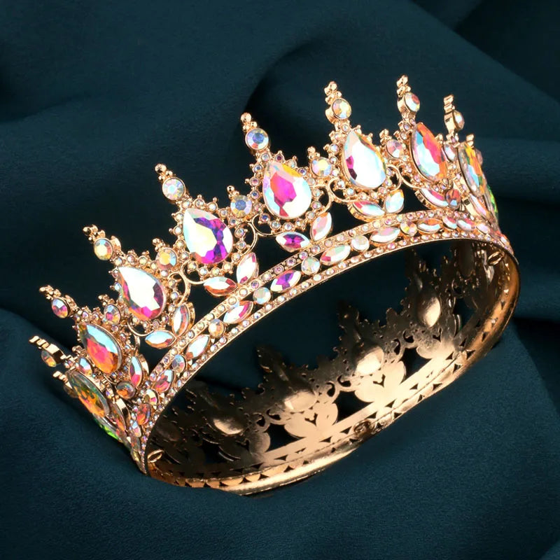European Regal Round Crown – Colorful Crystal Wedding Tiara