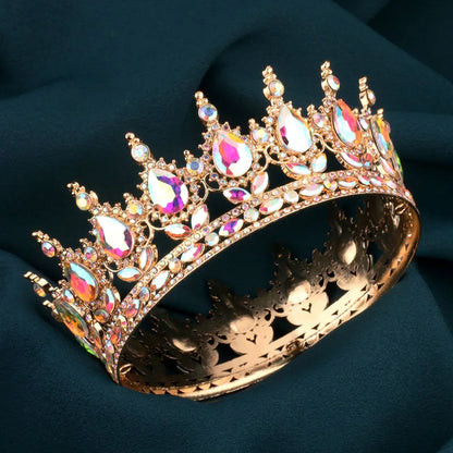 European Regal Round Crown – Colorful Crystal Wedding Tiara