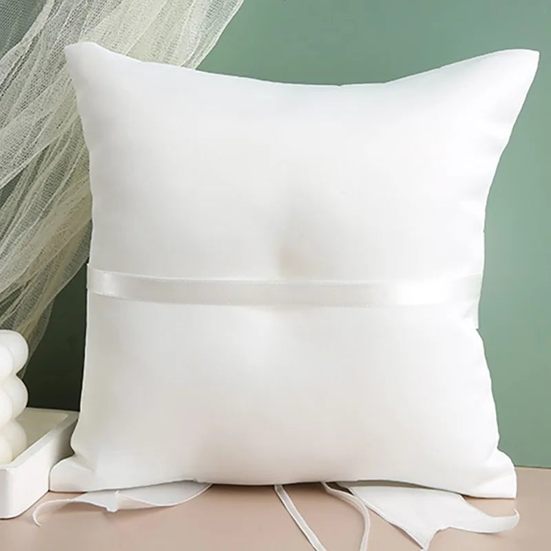 Wedding Ring Bearer Pillow & Flower Girl Basket Set | White Satin Pearl Handle | Bridal Wedding Accessories