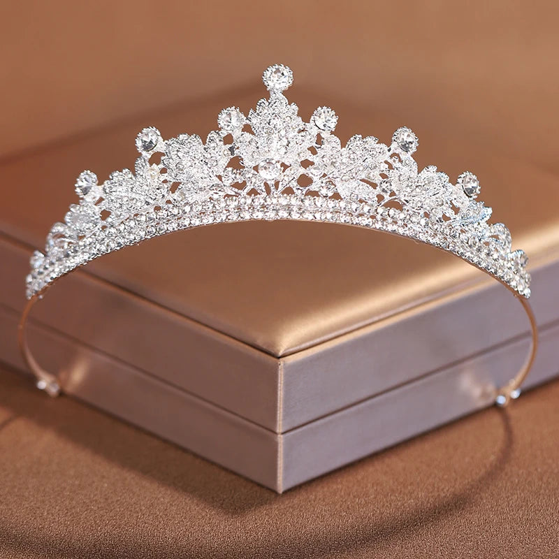 Premium Silver Botanical Wedding Crown | Regal Birthday Tiara & Bridal Hairwear Accessory