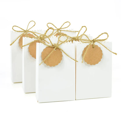 Kraft Paper Gift Boxes with Rope Handle | Set of 10/50 | Retro Wedding Favor Boxes | Party & Holiday Packaging