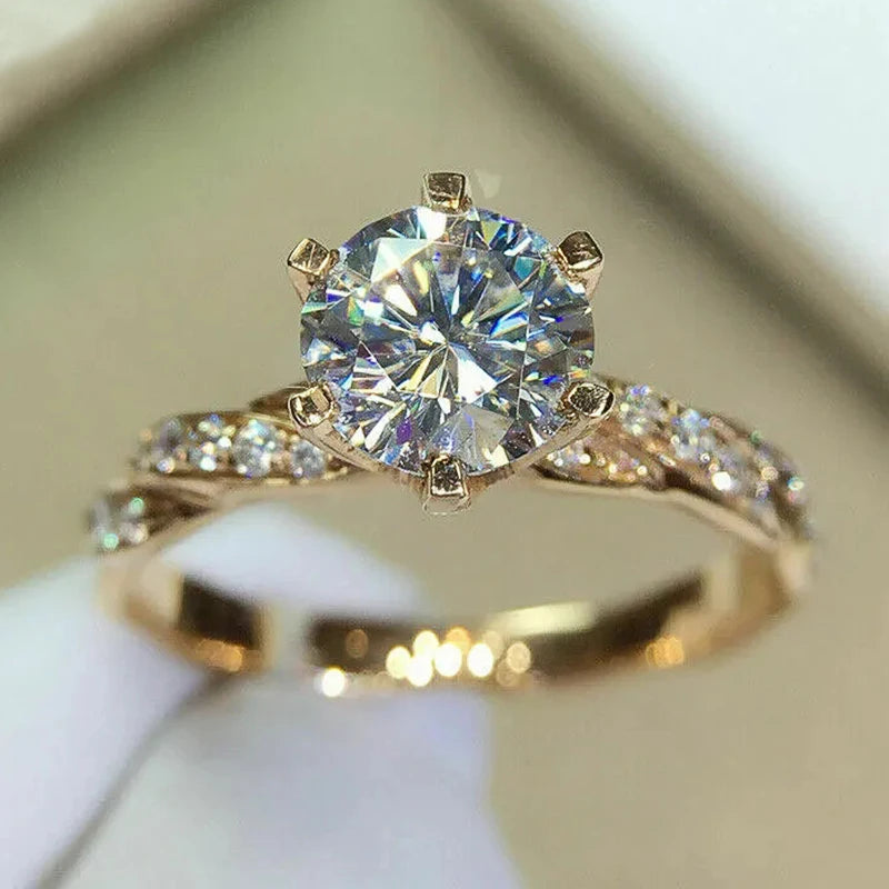 Classic 6-Claw Cubic Zirconia Luxury Gold Color Engagement Ring