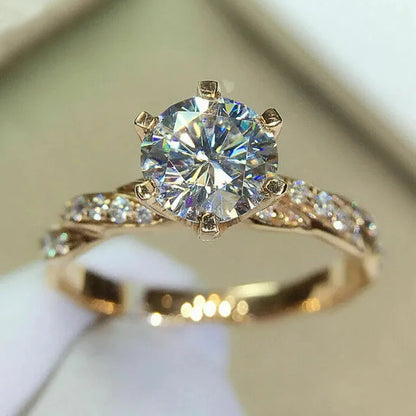 Classic 6-Claw Cubic Zirconia Luxury Gold Color Engagement Ring