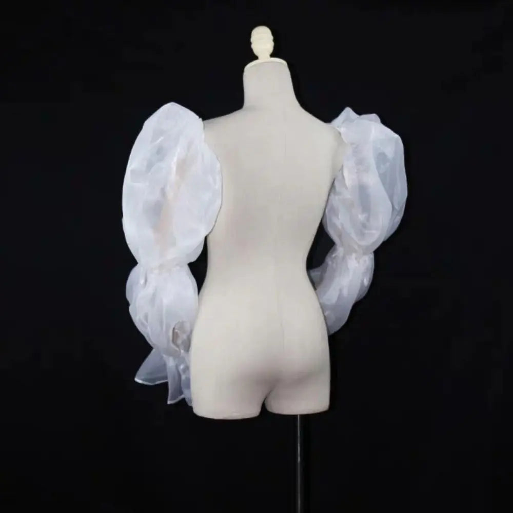 Elegant Puff Wedding Arm Sleeves Evening Dress Decor Ruffles Bride Detachable Sleeves Bowknot Sweet Sheer Cover Sleeves Banquet
