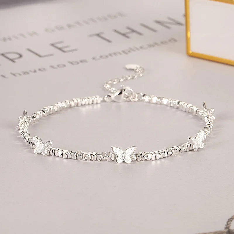 925 Sterling Silver Butterfly Bead String Bracelet