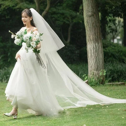 Two-Layer Cut Edge Bridal Veil With Extra Long Train