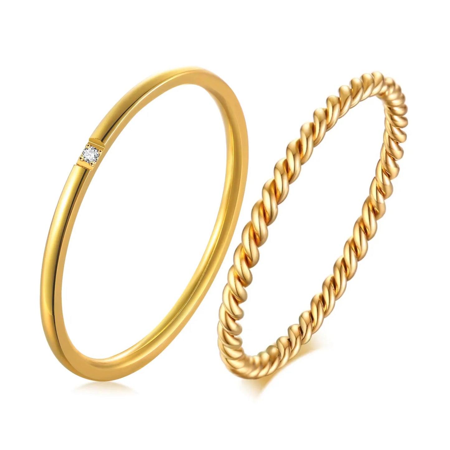 18K Gold Plated Vintage Twisted Rope Ring | Stainless Steel | Women's Wedding & Party Ring