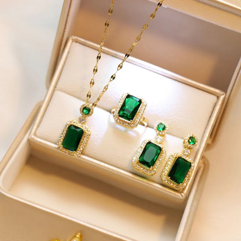 Exquisite Quadrate Rhinestone 4PCS Jewelry Set
