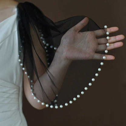 Pearl-Embellished Tulle Bridal Shoulder Cape & Oversleeves
