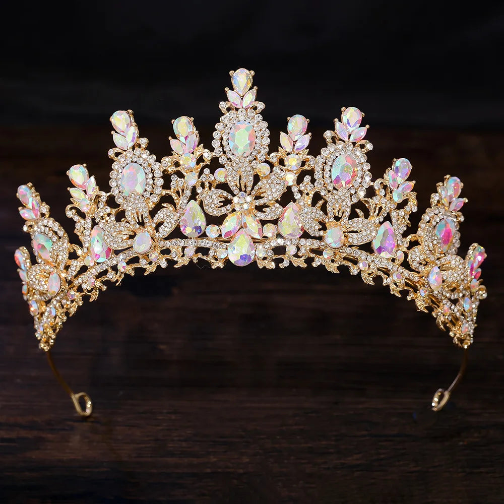 Bloom Veil Co. Royal Queen Champagne Gold Bridal Crown – Luxury Crystal Wedding Tiara