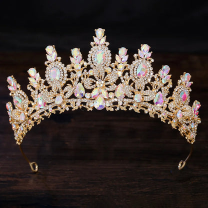 Bloom Veil Co. Royal Queen Champagne Gold Bridal Crown – Luxury Crystal Wedding Tiara