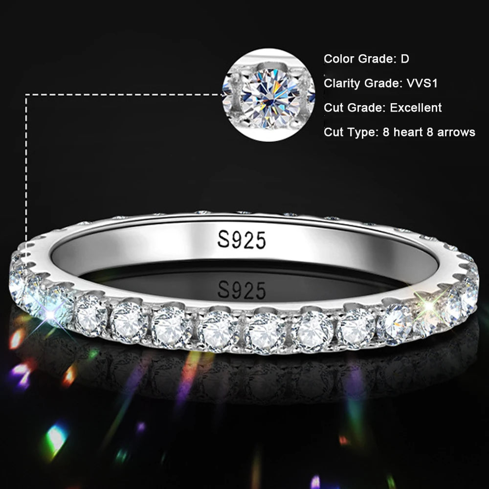 2mm D Color Moissanite Eternity Band | 18K White Gold Plated Sterling Silver Wedding Ring