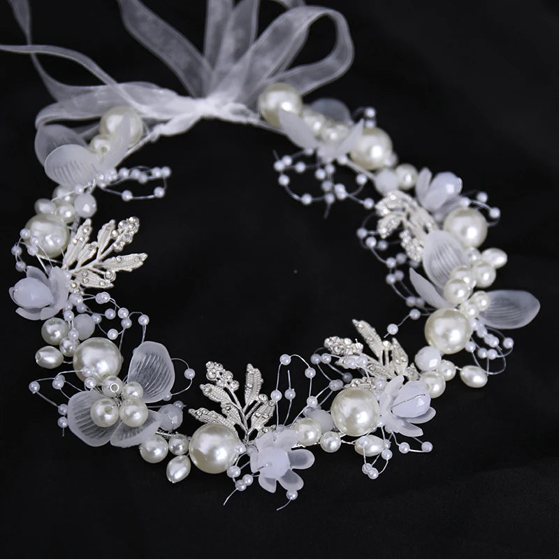 Pearl Flower Crown Headband – Boho Bridal Crystal Headpiece