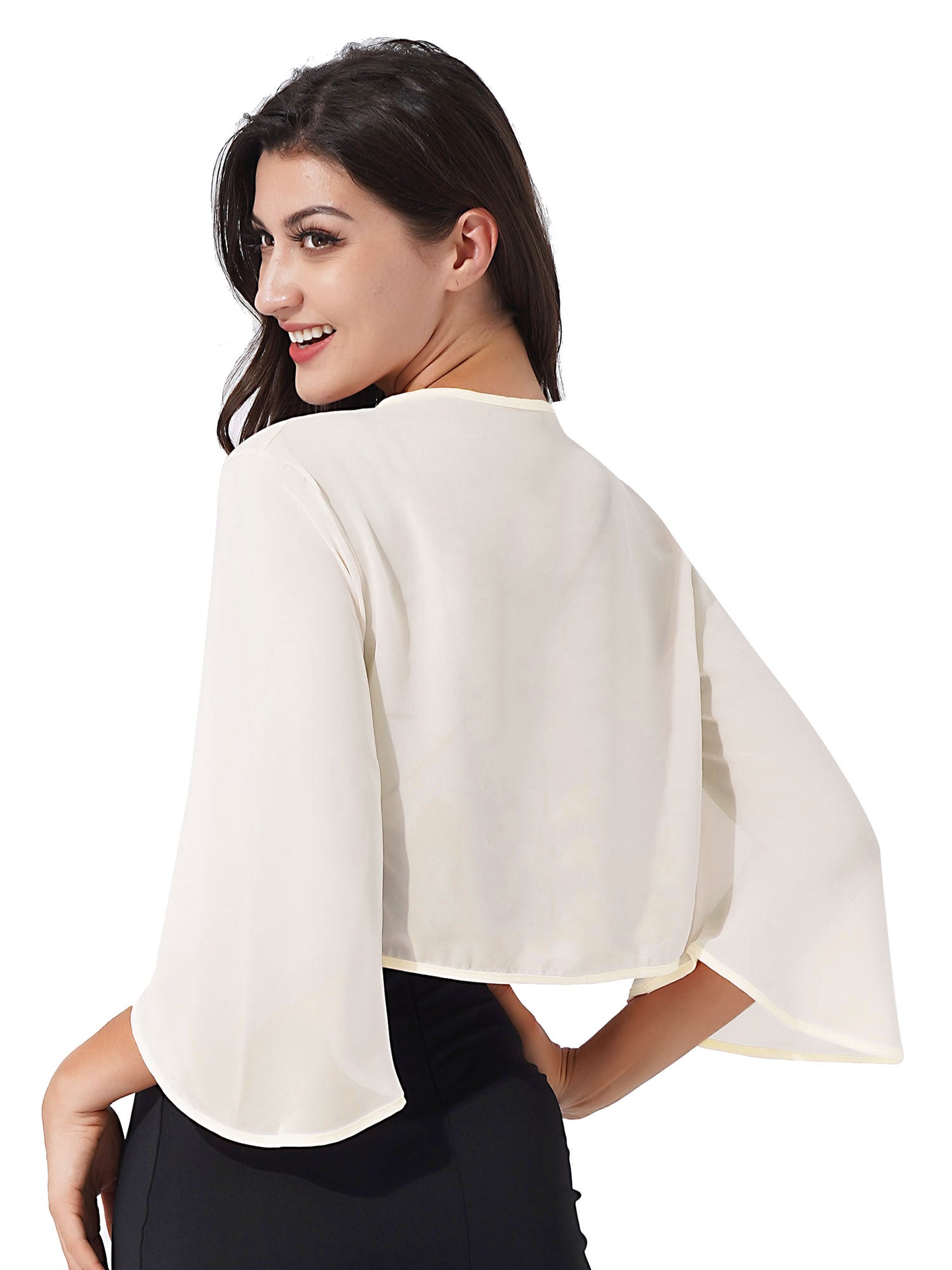 Women 3/4 Sleeve Chiffon Cardigan Bolero Shawls Outerwear Wedding Bridal Party Dress Wraps Beach Vacation Cover Ups Soft Cape