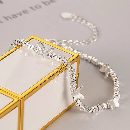 925 Sterling Silver Butterfly Bead String Bracelet