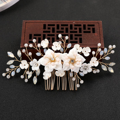 Handmade Pearl Flower Bridal Hair Comb – Silver Crystal Wedding Clip