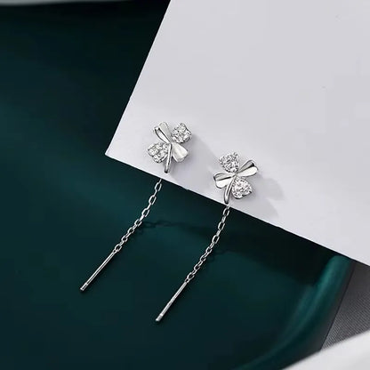 French Luxury Long Zircon Tassel Twisted Drop Earrings