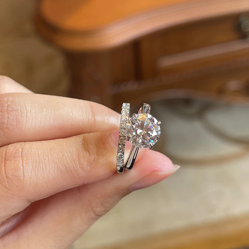 2.0ct GIC Certified Moissanite Bridal Ring Set | 925 Sterling Silver White Gold Plated | Engagement & Wedding Ring