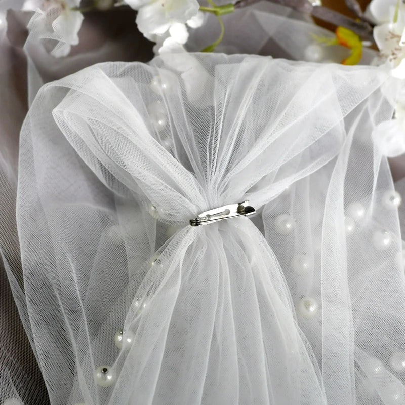 Pearl-Embellished Tulle Bridal Shoulder Cape & Oversleeves