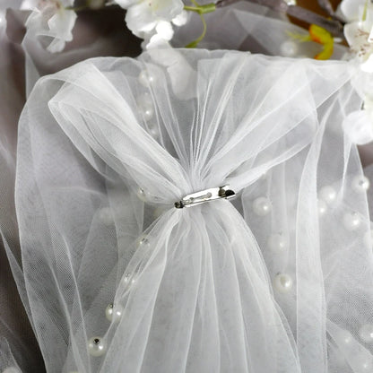Pearl-Embellished Tulle Bridal Shoulder Cape & Oversleeves