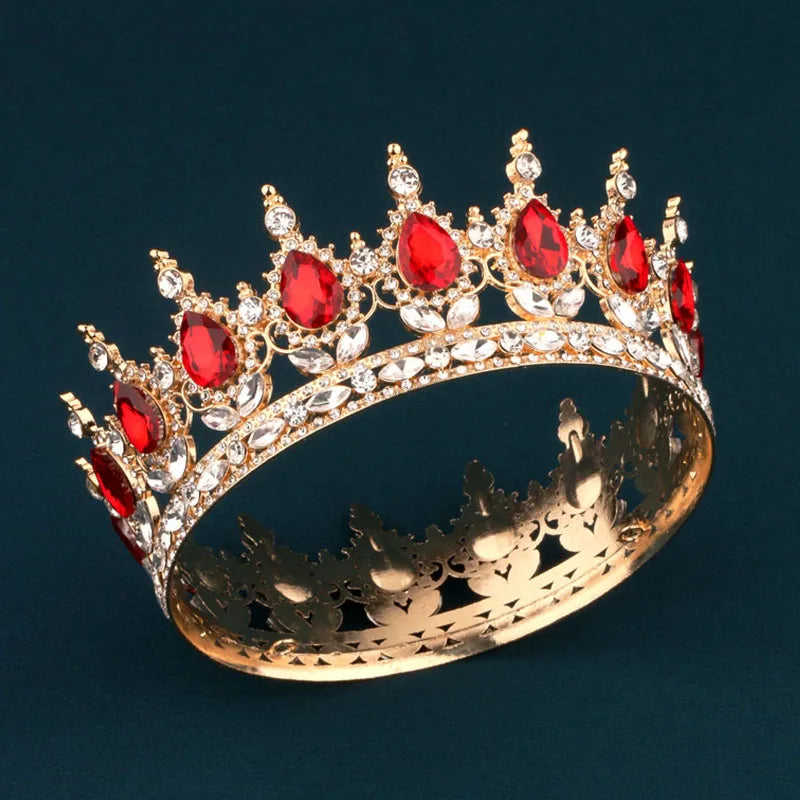 European Regal Round Crown – Colorful Crystal Wedding Tiara