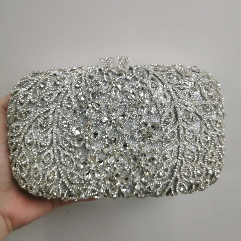 Women Silver Crystals Clutch Bags Jewels Evening Purse Wedding Bridal Rhinestones Purses And Handbags Party Dinner Clutches Bags