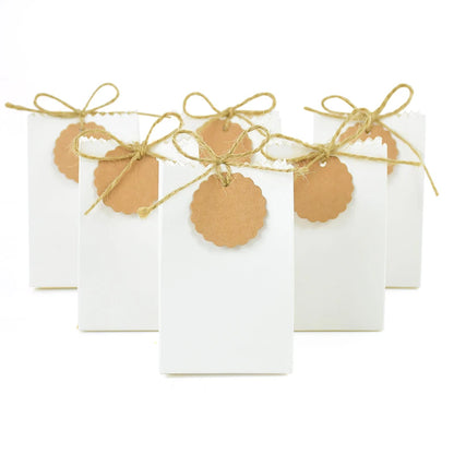 Kraft Paper Gift Boxes with Rope Handle | Set of 10/50 | Retro Wedding Favor Boxes | Party & Holiday Packaging