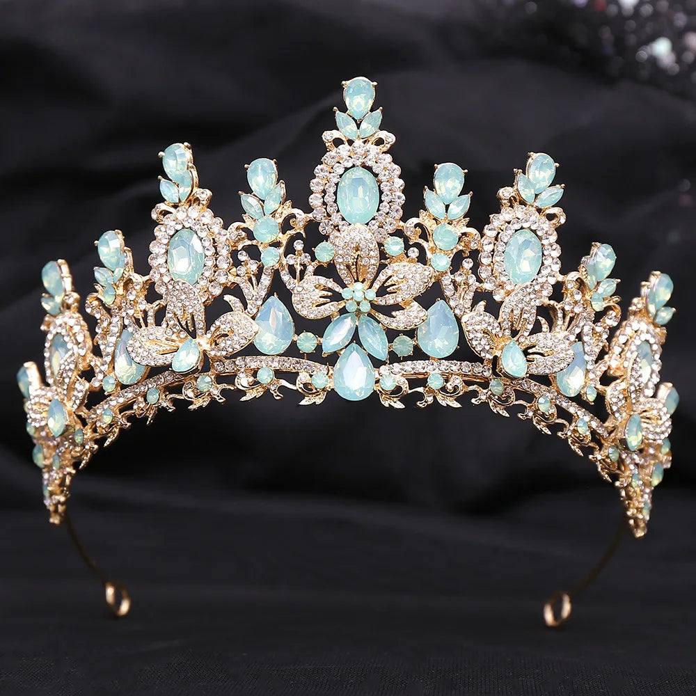 Bloom Veil Co. Royal Queen Champagne Gold Bridal Crown – Luxury Crystal Wedding Tiara