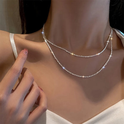 Authentic S925 Sterling Silver 2mm Sparkling Chain Necklace