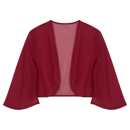 Women 3/4 Sleeve Chiffon Cardigan Bolero Shawls Outerwear Wedding Bridal Party Dress Wraps Beach Vacation Cover Ups Soft Cape