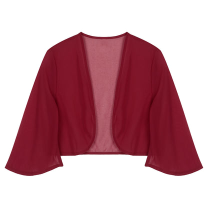 Women 3/4 Sleeve Chiffon Cardigan Bolero Shawls Outerwear Wedding Bridal Party Dress Wraps Beach Vacation Cover Ups Soft Cape