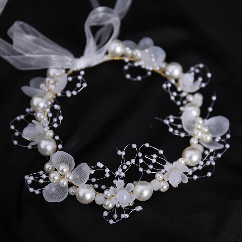 Pearl Flower Crown Headband – Boho Bridal Crystal Headpiece