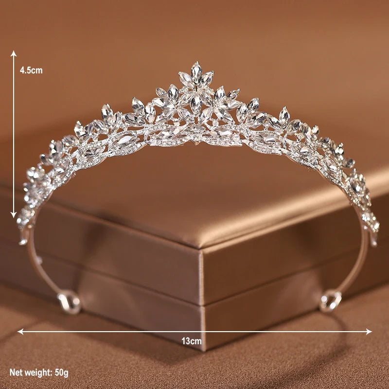 Premium Silver Botanical Wedding Crown | Regal Birthday Tiara & Bridal Hairwear Accessory