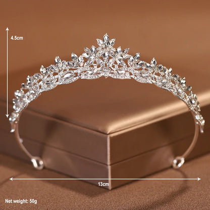Premium Silver Botanical Wedding Crown | Regal Birthday Tiara & Bridal Hairwear Accessory