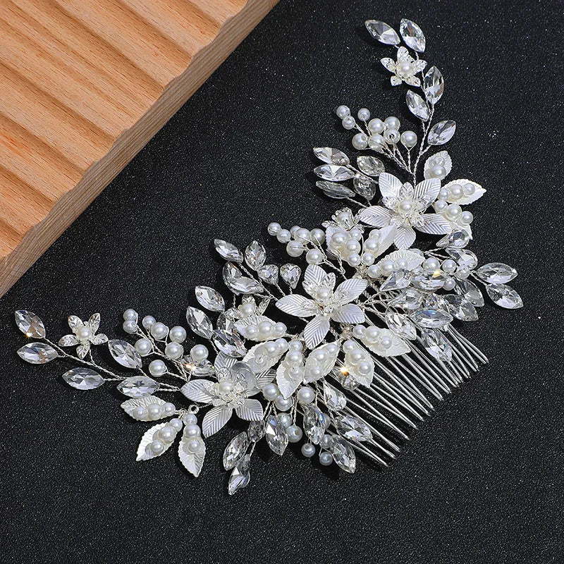 Handmade Pearl Flower Bridal Hair Comb – Silver Crystal Wedding Clip