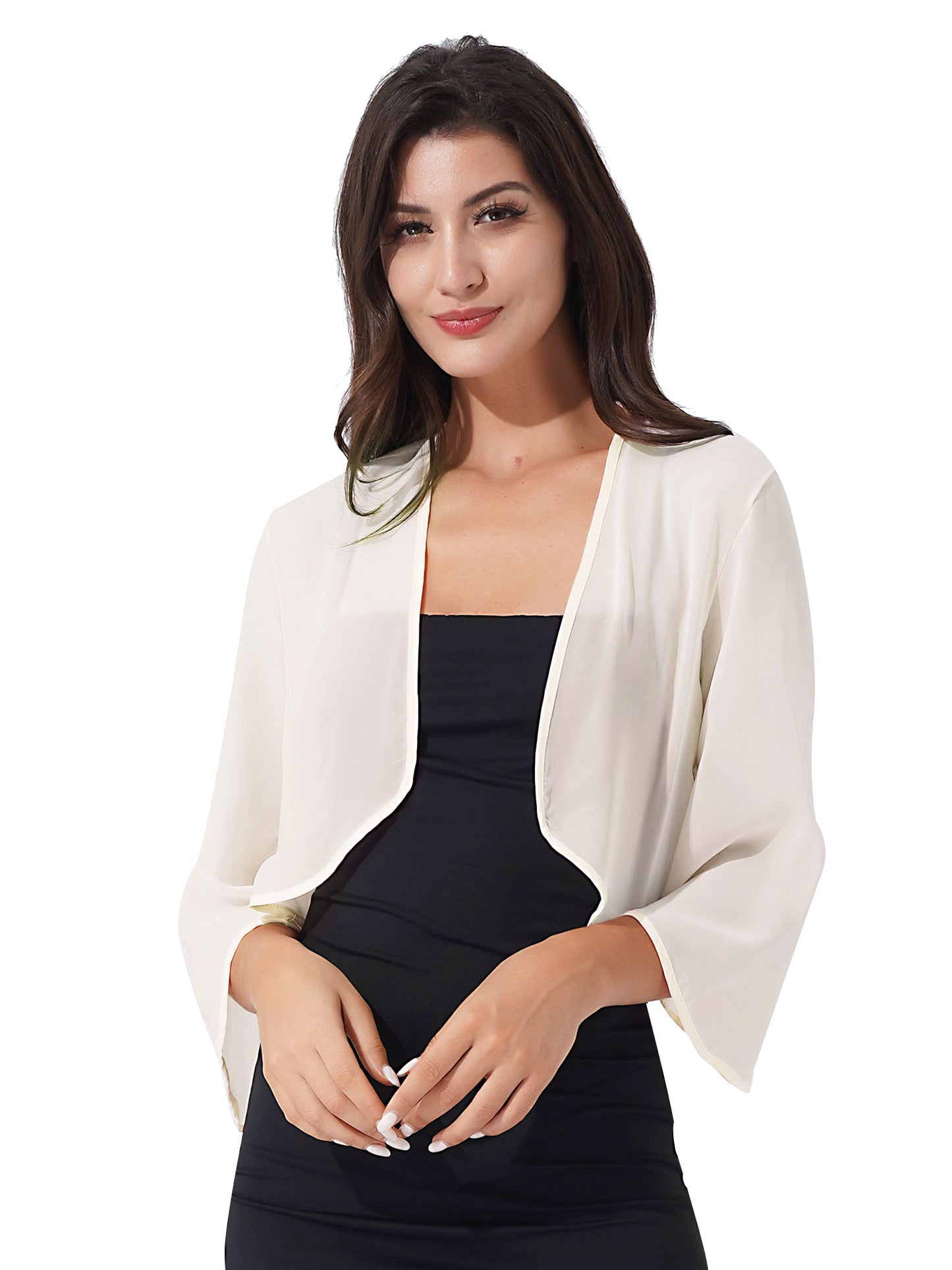 Women 3/4 Sleeve Chiffon Cardigan Bolero Shawls Outerwear Wedding Bridal Party Dress Wraps Beach Vacation Cover Ups Soft Cape