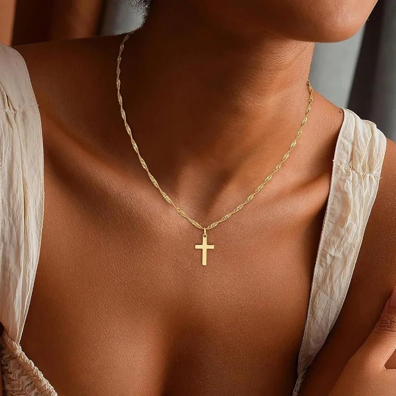 18K Gold Plated Waterproof Cross Pendant Necklace
