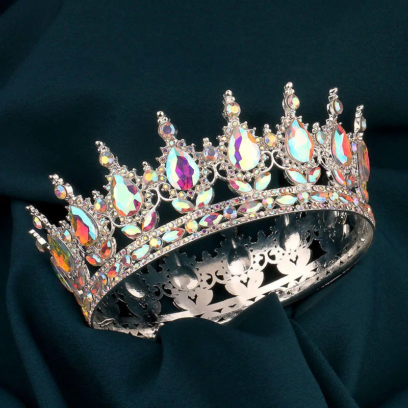 European Regal Round Crown – Colorful Crystal Wedding Tiara