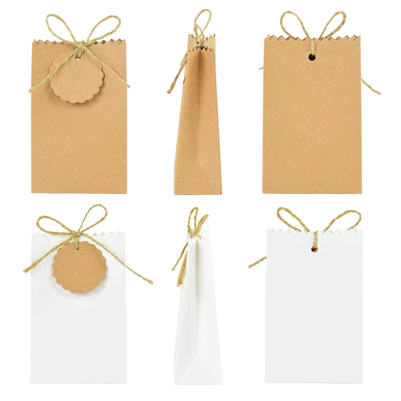 Kraft Paper Gift Boxes with Rope Handle | Set of 10/50 | Retro Wedding Favor Boxes | Party & Holiday Packaging