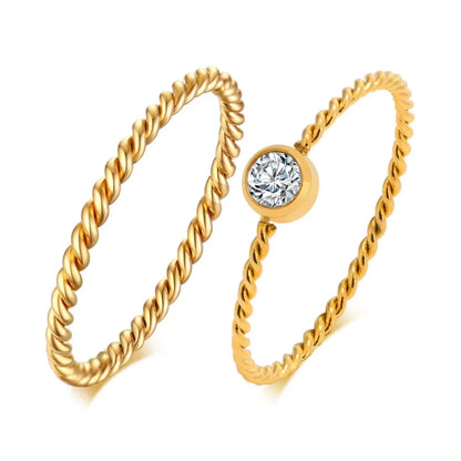 18K Gold Plated Vintage Twisted Rope Ring | Stainless Steel | Women's Wedding & Party Ring