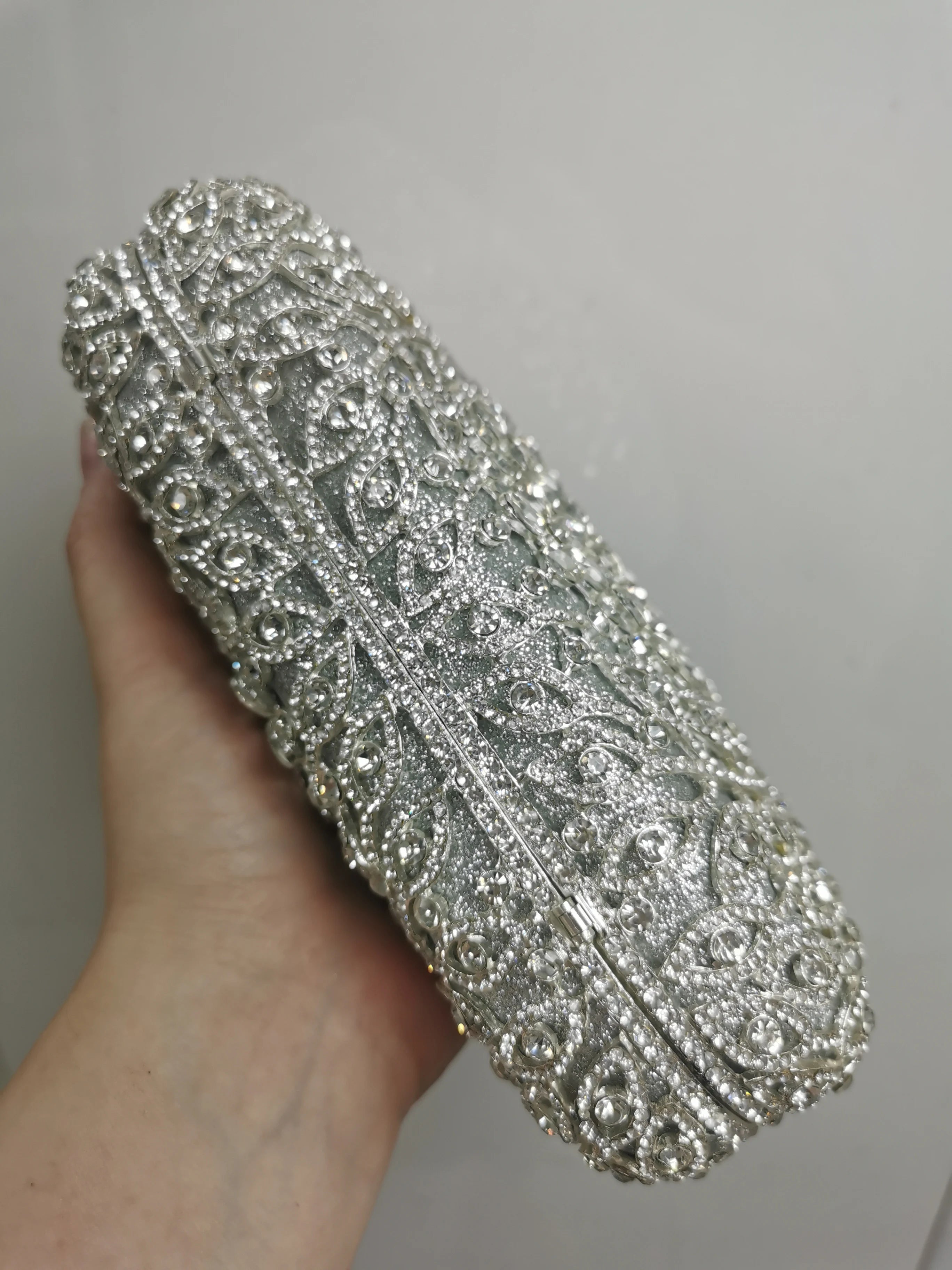 Women Silver Crystals Clutch Bags Jewels Evening Purse Wedding Bridal Rhinestones Purses And Handbags Party Dinner Clutches Bags