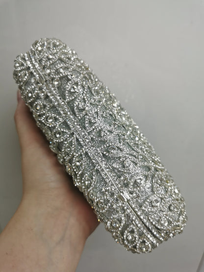 Women Silver Crystals Clutch Bags Jewels Evening Purse Wedding Bridal Rhinestones Purses And Handbags Party Dinner Clutches Bags