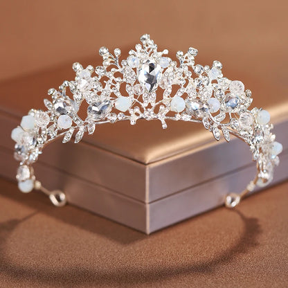Premium Silver Botanical Wedding Crown | Regal Birthday Tiara & Bridal Hairwear Accessory