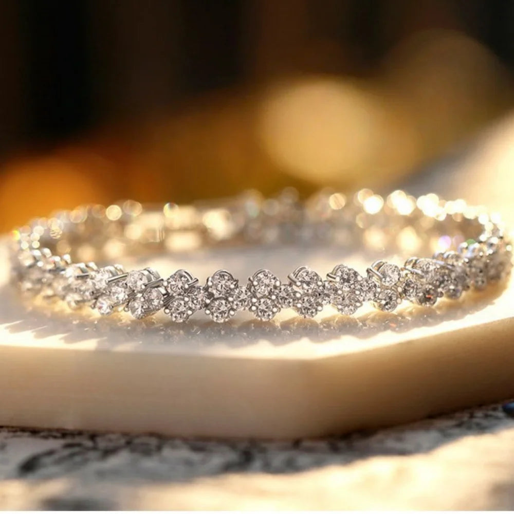 925 Sterling Silver Love Zircon Bracelet – Luxury Bridal Gift