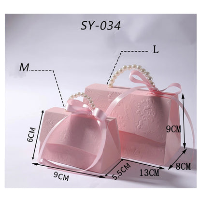 Pink Pearl Wedding Candy Gift Boxes | Set of 10 | Ribbon & Pearl Chain | Party Favor Packaging