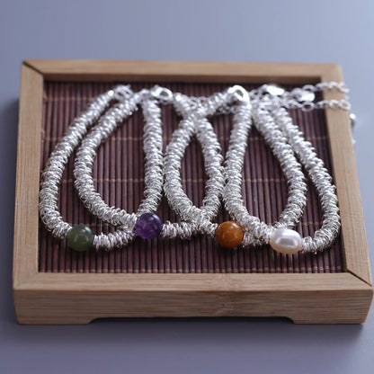 925 Sterling Silver Butterfly Bead String Bracelet